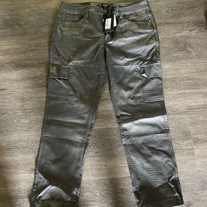 BoohooMan Straight leg Croc Pu Cargo Trousers Grey size 36R